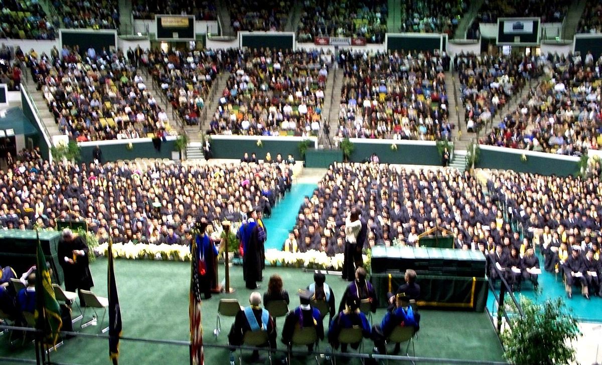 Graduates at a commencement ceremony